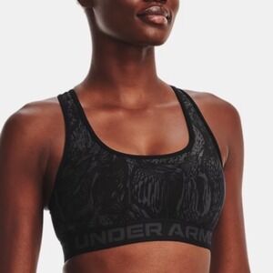 Under Armour Womens 1X Black Gray Patterned Crossback Compression‎ Sports Bra